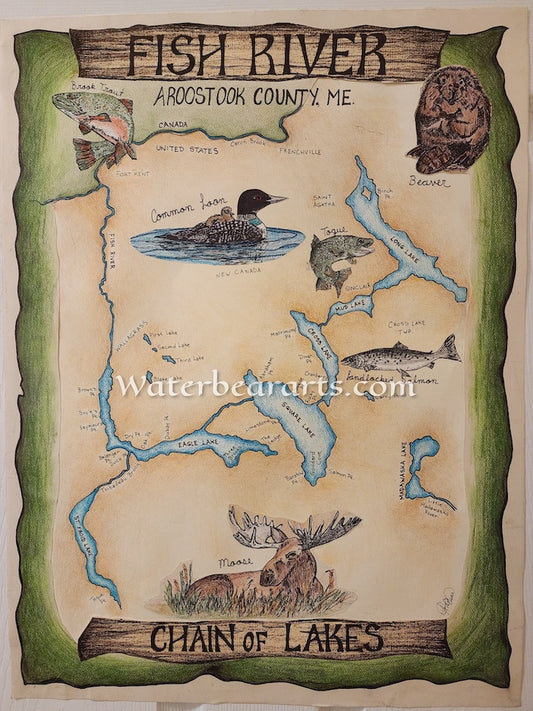 Fish River Chain of Lakes, Maine Eco-map print