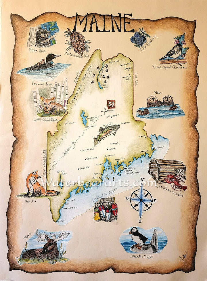 Maine Iconic Eco-map print